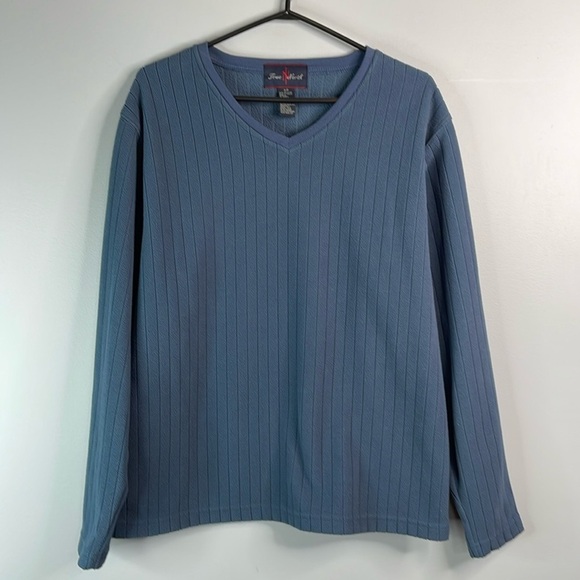 VINTAGE True North Men’s Fleece V-Neck Sweater Steel Blue Ribbed Long Sleeve S - Picture 10 of 10